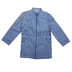 Chico’s Zenergy Lace-Up Jacket Women’s Size 0 Light Blue white Zip Up Casual Top